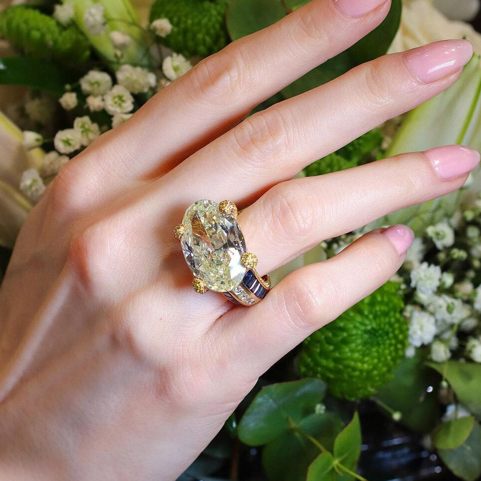 8 CTW Oval Cut Yellow Cubic Zirconia 925 Sterling Silver Ring
