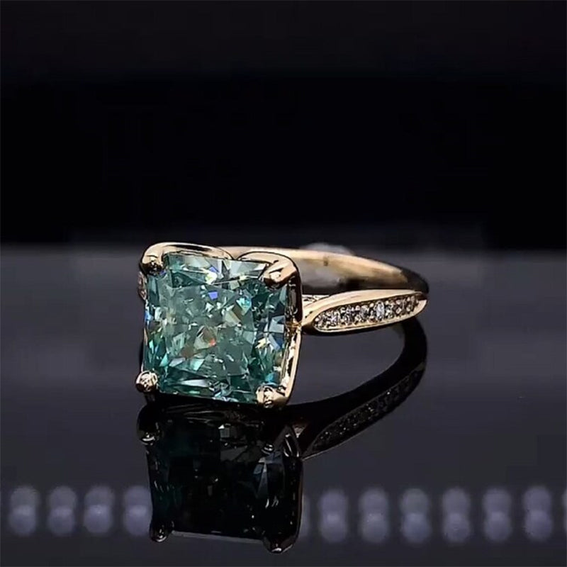 3 CTW Cushion Cut Green Cubic Zirconia 925 Sterling Silver Vintage Engagement Ring