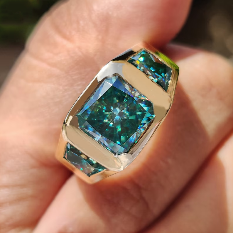 7 CTW Radiant Cut Blue Cubic Zirconia 925 Sterling Silver Ring