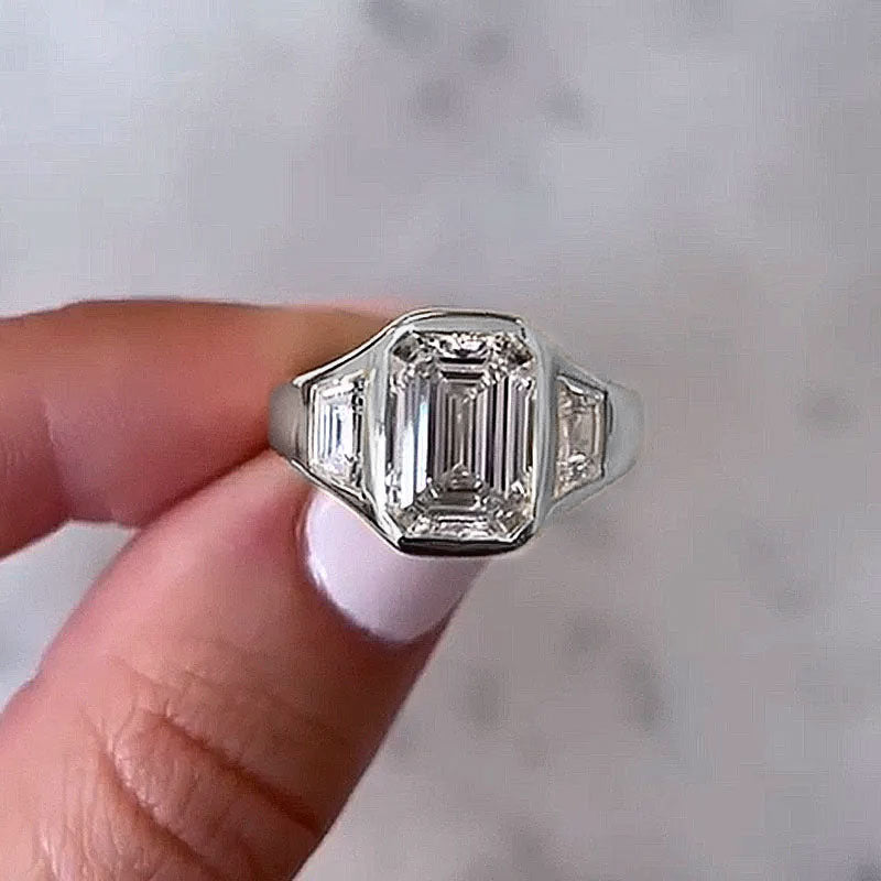 5.5 CTW Emerald Cut White Cubic Zirconia 925 Sterling Silver Engagement Ring