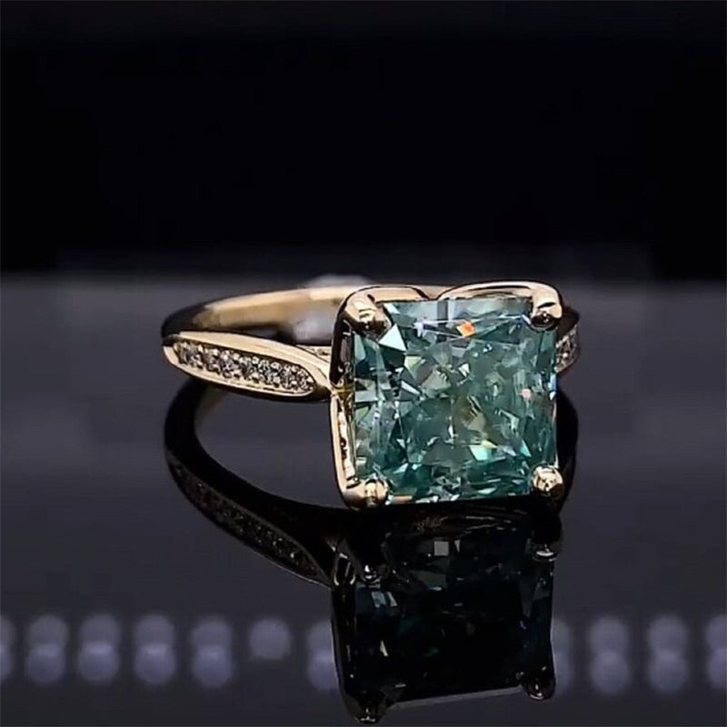 3 CTW Cushion Cut Green Cubic Zirconia 925 Sterling Silver Vintage Engagement Ring