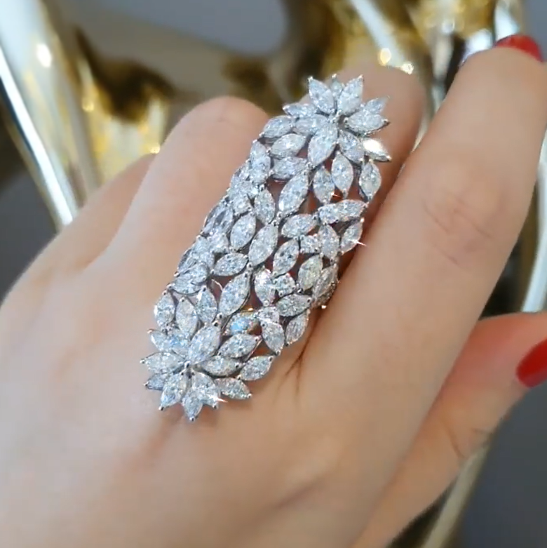 10 CTW Marquise Cut White Cubic Zirconia 925 Sterling Silver Ring