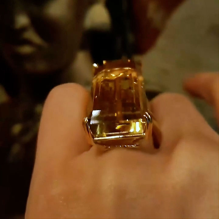 22K Gold Emerald-Cut Rectangular Citrine Statement Ring