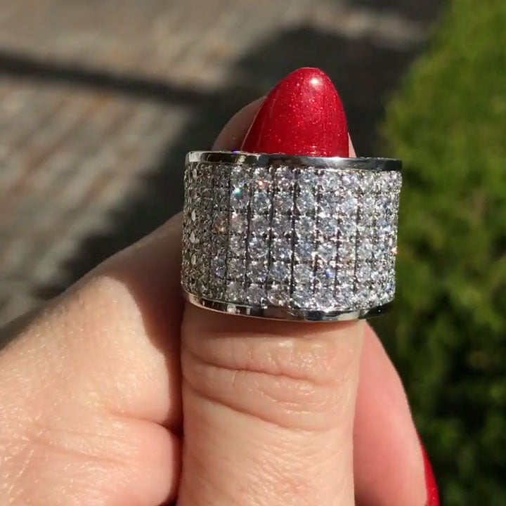 2 ctw Multi-Row Pavé-Set Round Sapphire Wide Band