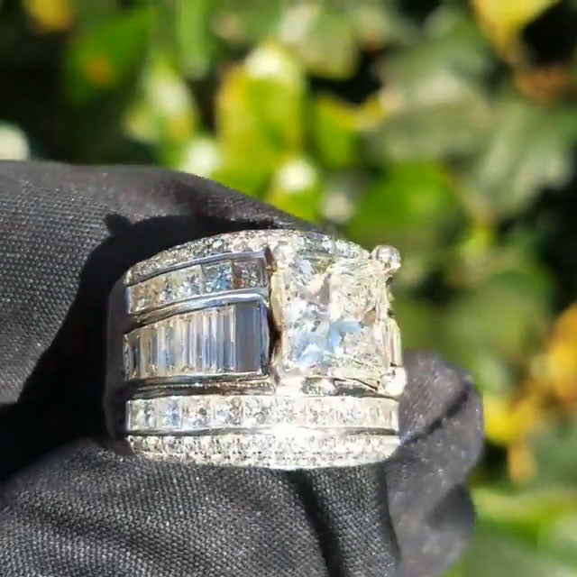 5Ct Princess and Rectangular-Cut "Invisible" Halo Sapphire Engagement Ring