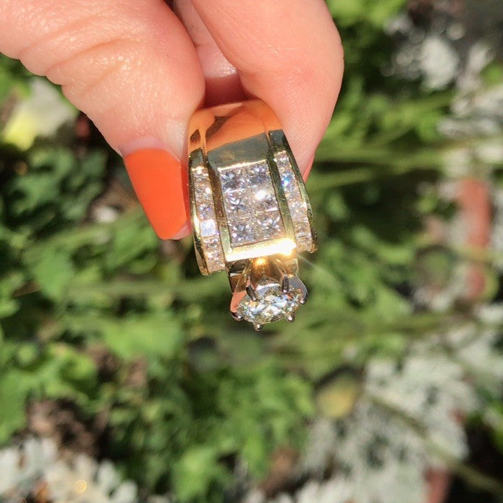 3 ctw Round and Princess-Cut Invisible-Set Sapphire Engagement Ring