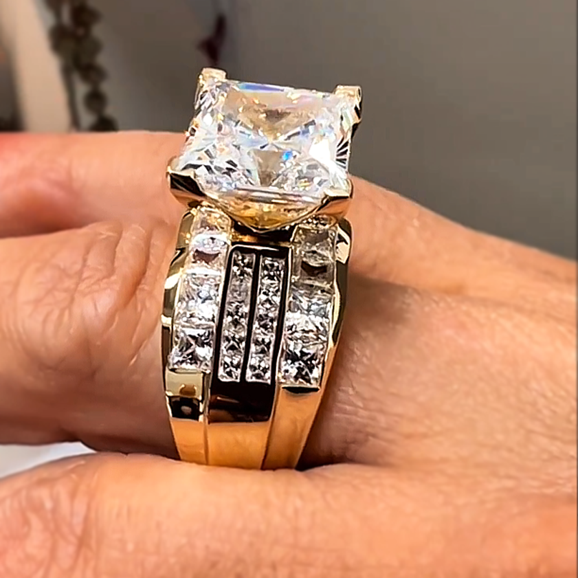 6CTW Princess Cut White Cubic Zirconia 925 Sterling Silver Engagement Ring