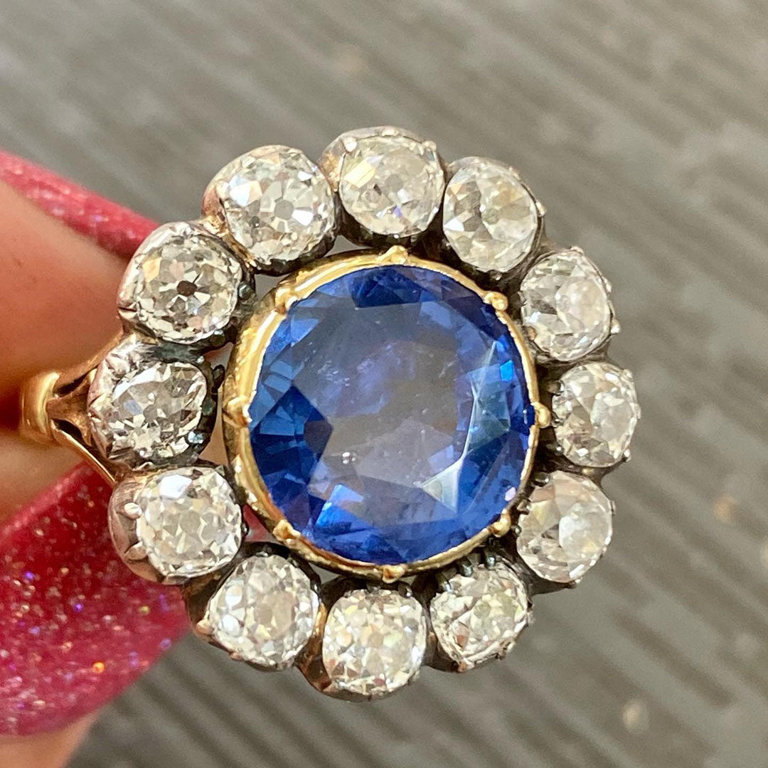 7 CTW  Round Cut Blue Cubic Zirconia 925 Sterling Silver Vintage Ring