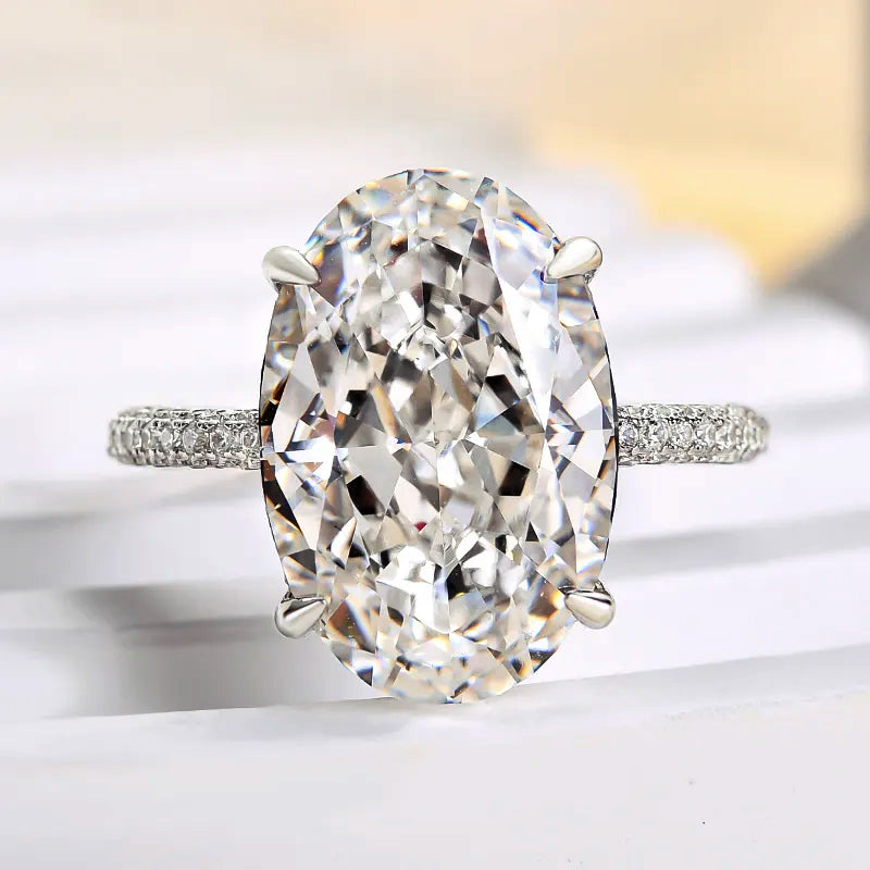 7 CTW Oval Cut White Cubic Zirconia 925 Sterling Silver Engagement Ring