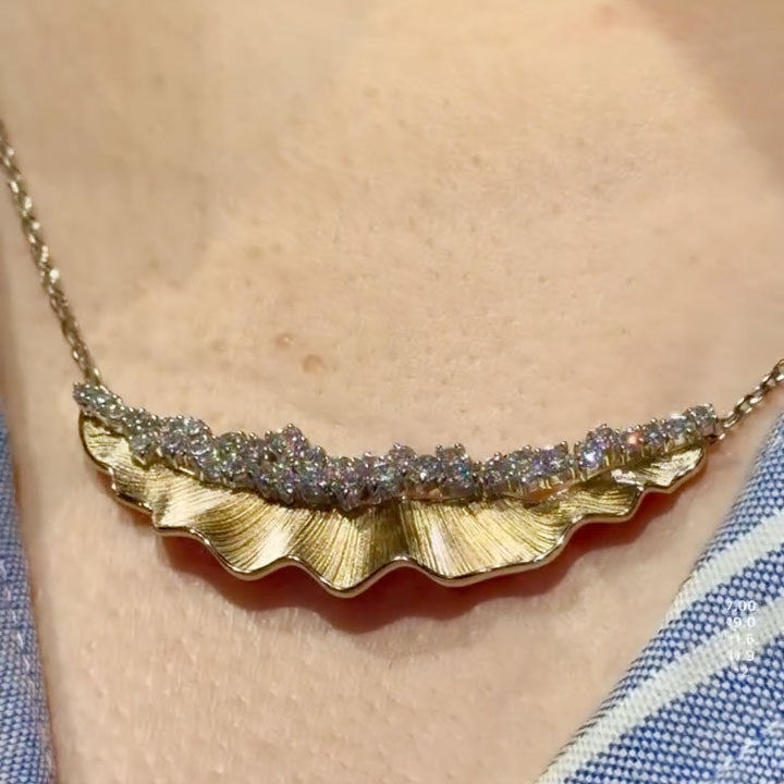 Wave-Pleated Hem-Inspired Jewelry Set (Ring, Earrings, Necklace, and Bracelet) with Round Sapphires