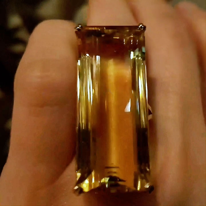 22K Gold Emerald-Cut Rectangular Citrine Statement Ring