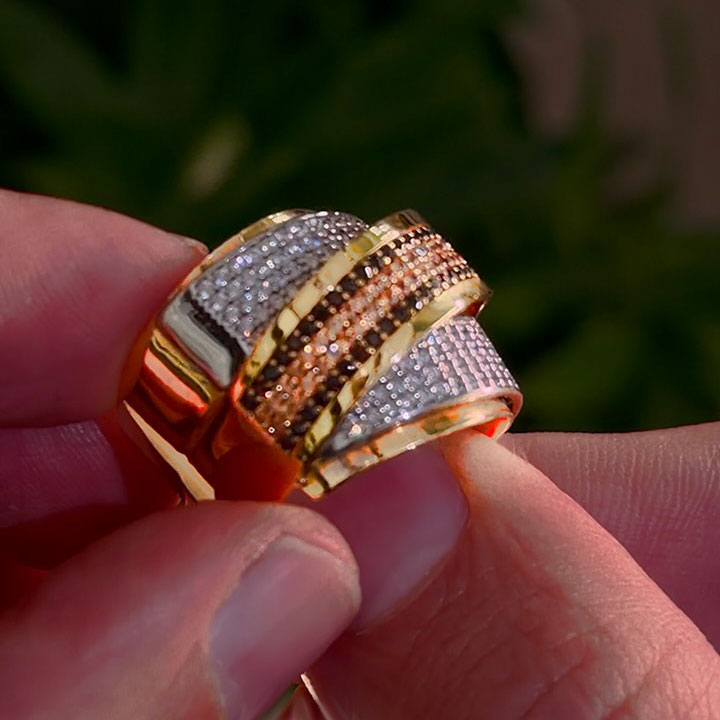 1.8 ctw Multi-hued Sapphire Micro-pavé Crisscross Wide Ring