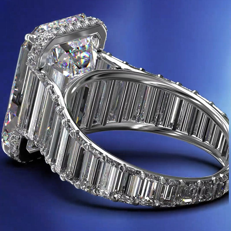 5.6 CTW Emerald Cut White Cubic Zirconia 925 Sterling Silver Engagement Ring