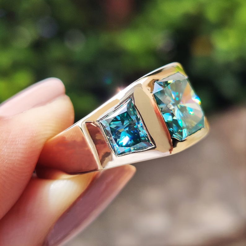 7 CTW Radiant Cut Blue Cubic Zirconia 925 Sterling Silver Ring