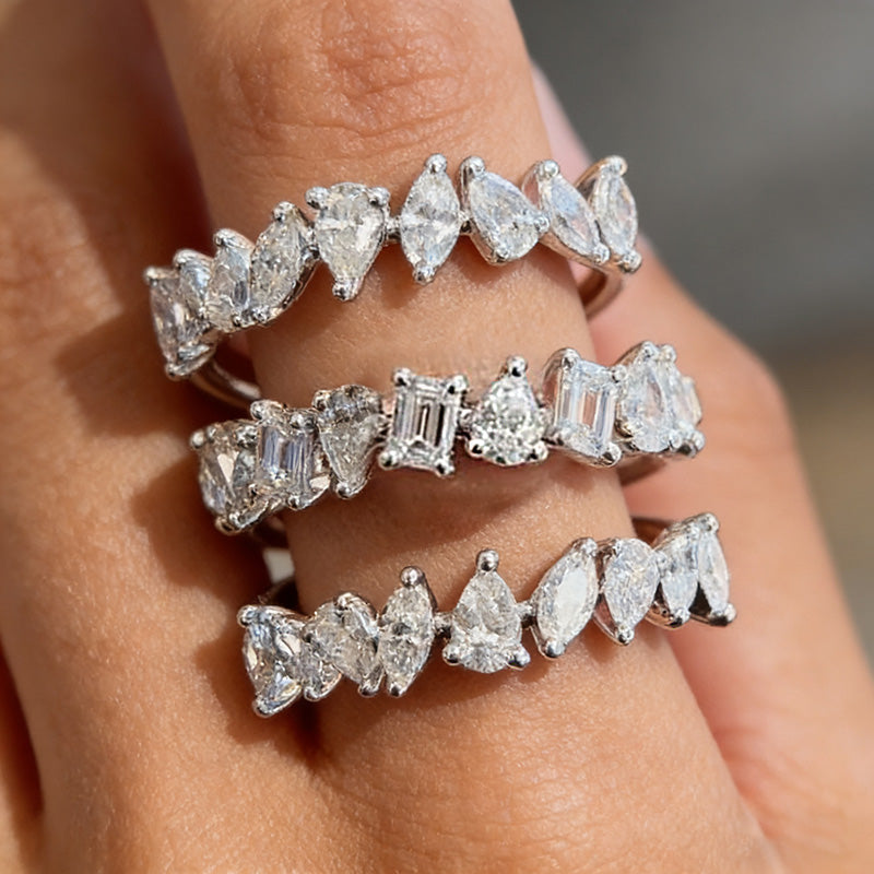 4.8 CTW Pear & Emerald Cut White Cubic Zirconia 925 Sterling Silver Vintage Ring