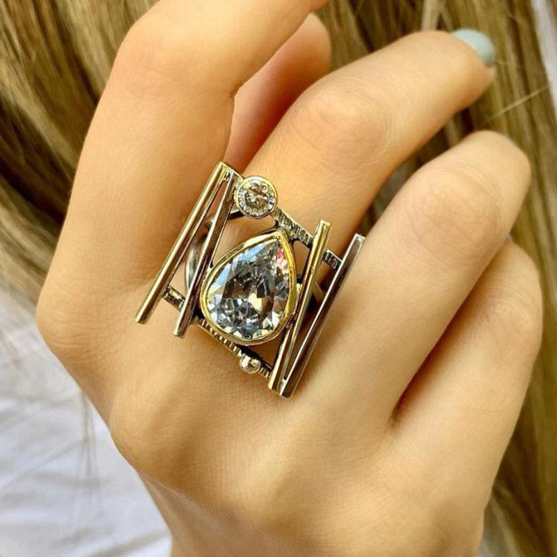 3.5 CTW Pear Cut White Cubic Zirconia 925 Sterling Silver Ring