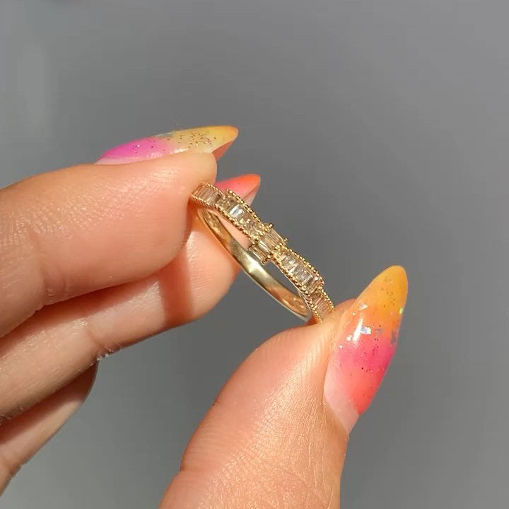 Sky-blue vintage-style enamel and sapphire stacking ring