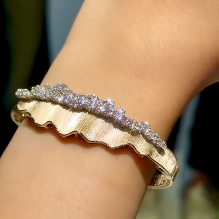 Wave-Pleated Hem-Inspired Jewelry Set (Ring, Earrings, Necklace, and Bracelet) with Round Sapphires