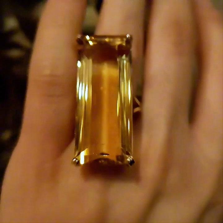 22K Gold Emerald-Cut Rectangular Citrine Statement Ring