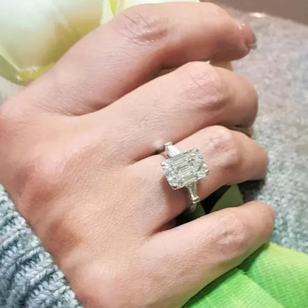 5 CTW Emerald Cut White Cubic Zirconia 925 Sterling Silver Engagement Ring