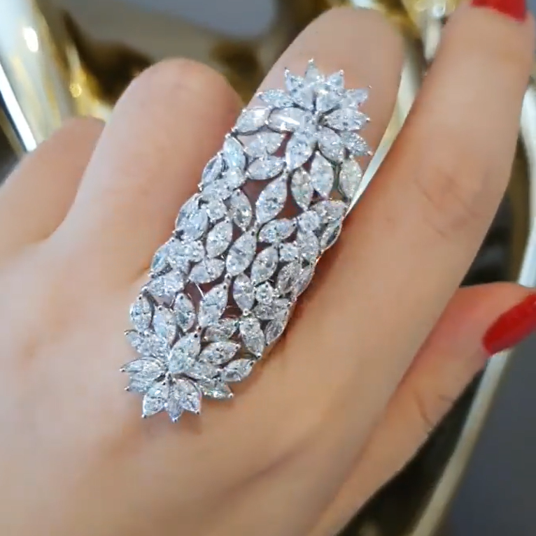 10 CTW Marquise Cut White Cubic Zirconia 925 Sterling Silver Ring
