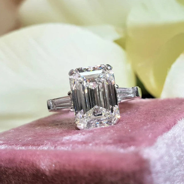 5 CTW Emerald Cut White Cubic Zirconia 925 Sterling Silver Engagement Ring