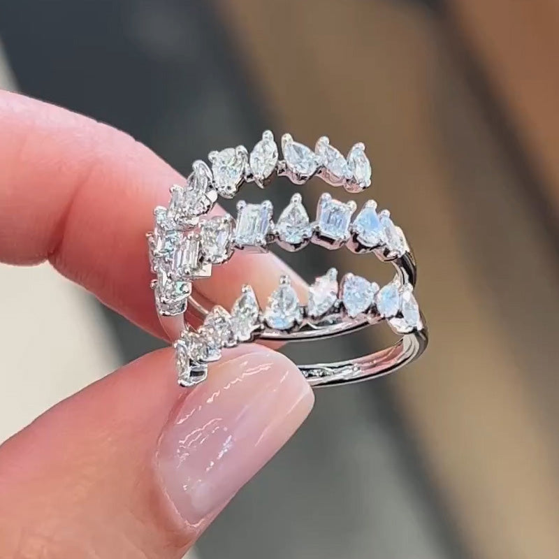4.8 CTW Pear & Emerald Cut White Cubic Zirconia 925 Sterling Silver Vintage Ring