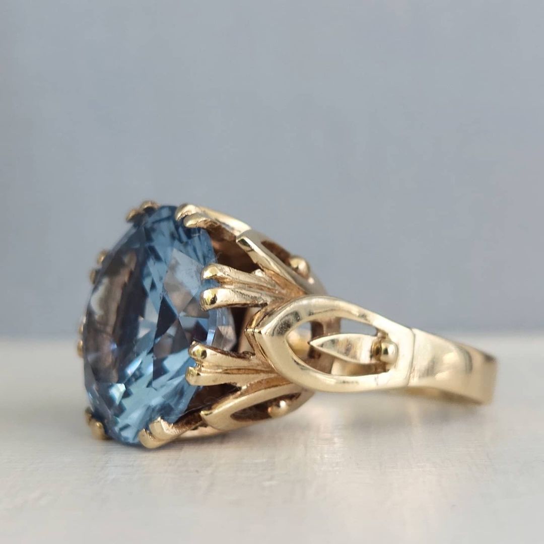 15.56 CT Round Cut Blue Cubic Zirconia 925 Sterling Silver Ring