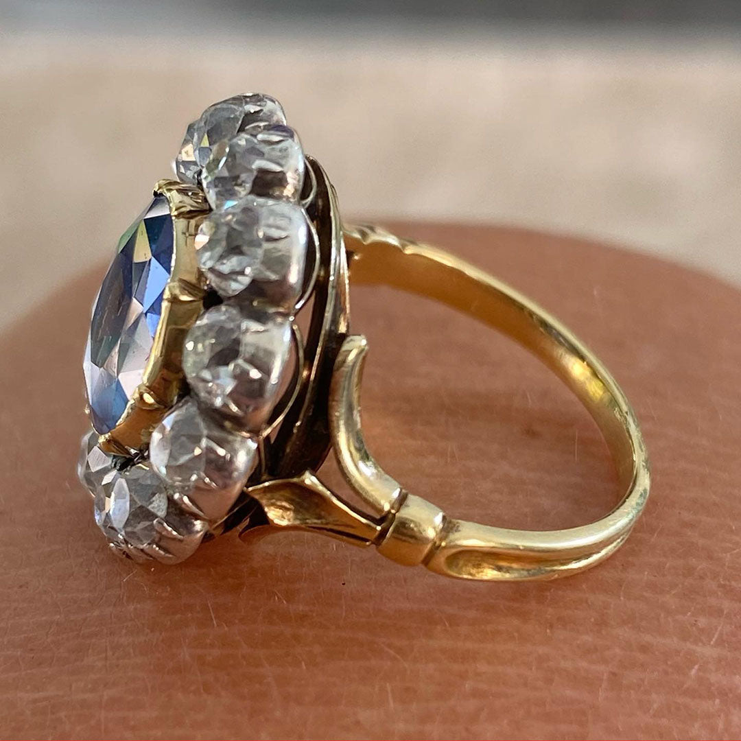 7 CTW  Round Cut Blue Cubic Zirconia 925 Sterling Silver Vintage Ring