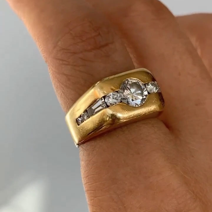 2 ctw Round and Marquise-Cut Vintage-Style Statement Sapphire Ring