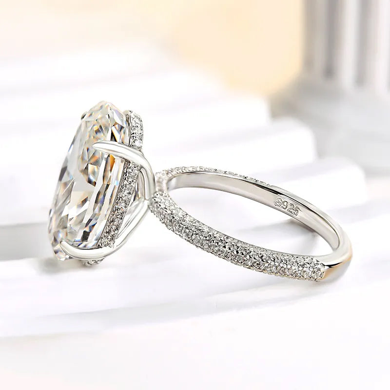 7 CTW Oval Cut White Cubic Zirconia 925 Sterling Silver Engagement Ring