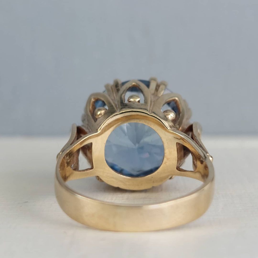 15.56 CT Round Cut Blue Cubic Zirconia 925 Sterling Silver Ring