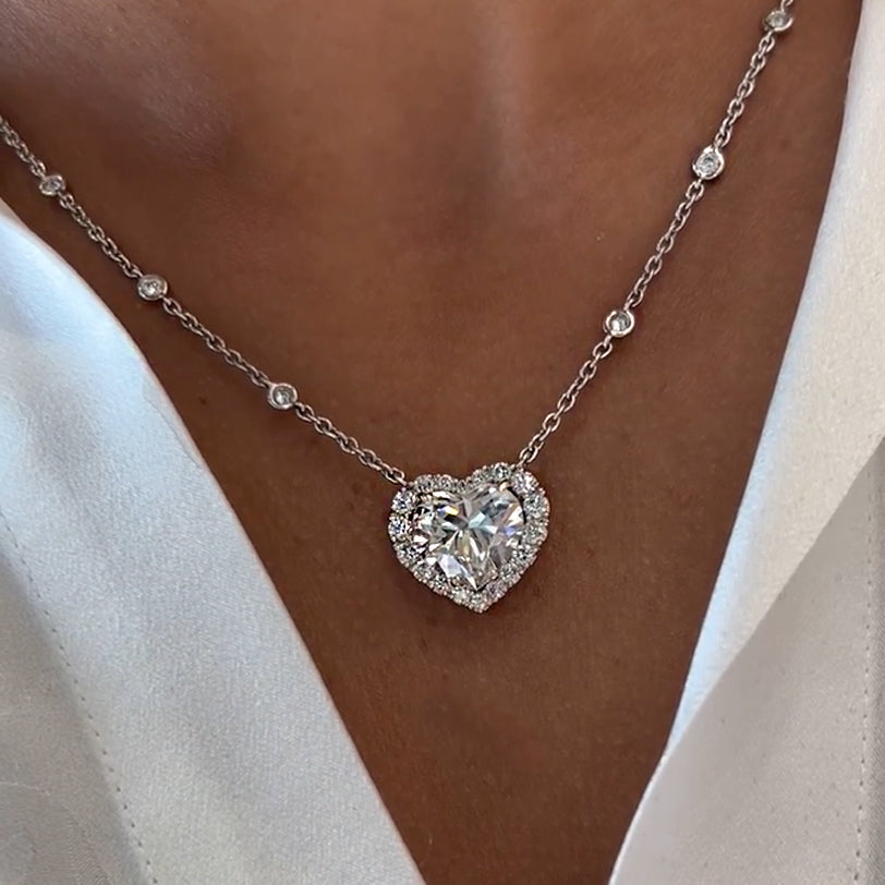 6 CTW Heart Cut White Cubic Zirconia 925 Sterling Silver Vintage Necklace