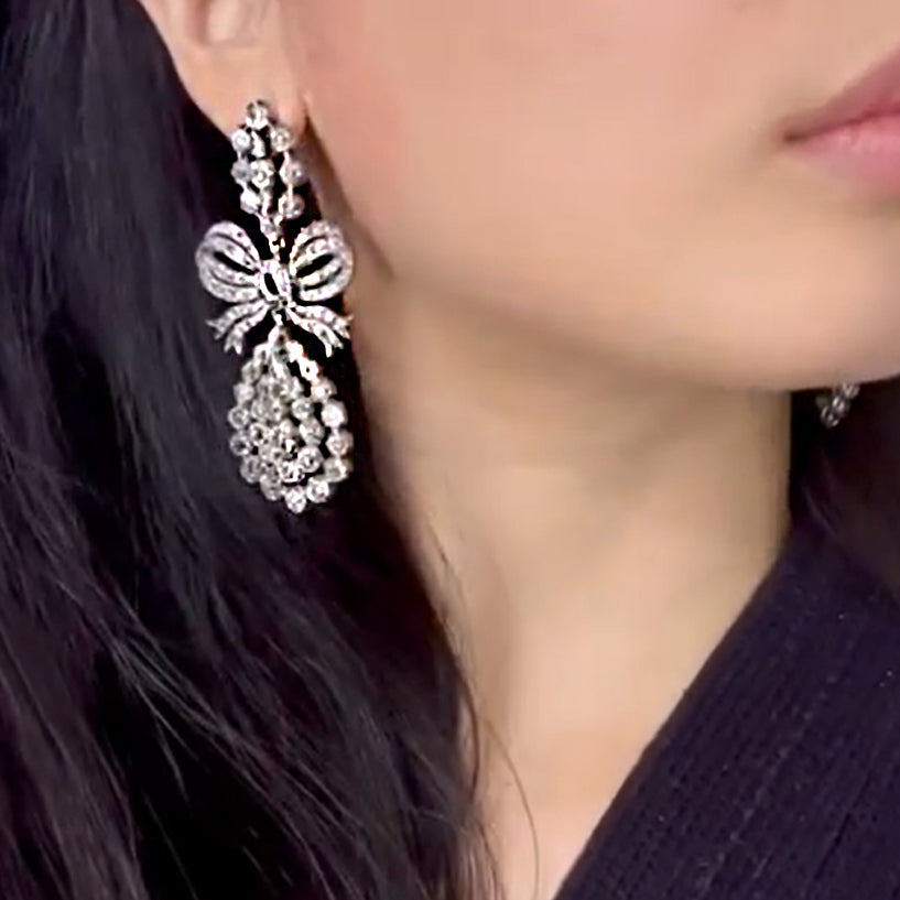 7 CTW Round Cut White Cubic Zirconia 925 Sterling Silver Vintage Earrings
