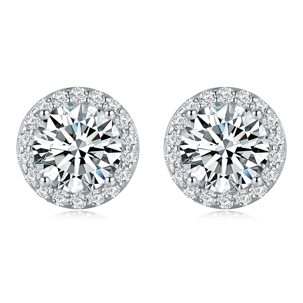 2CT Cubic Zirconia S925 Sterling Silver Halo Stud Earrings