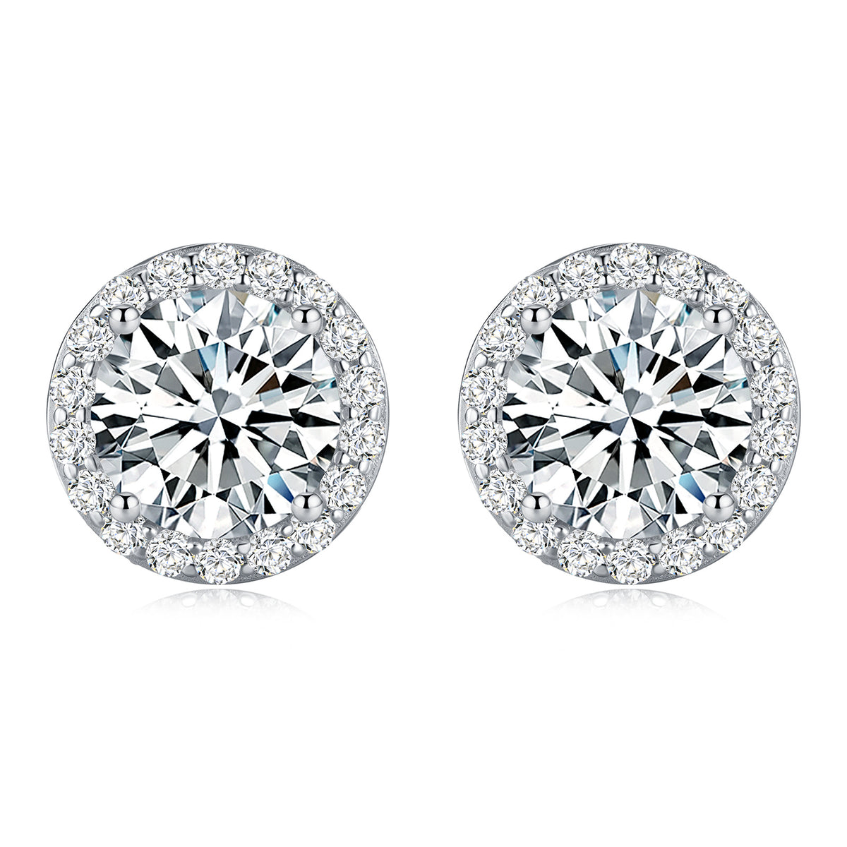 2CT Cubic Zirconia S925 Sterling Silver Halo Stud Earrings