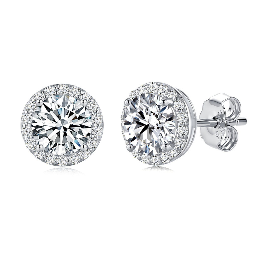 2CT Cubic Zirconia S925 Sterling Silver Halo Stud Earrings