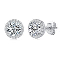 2CT Cubic Zirconia S925 Sterling Silver Halo Stud Earrings