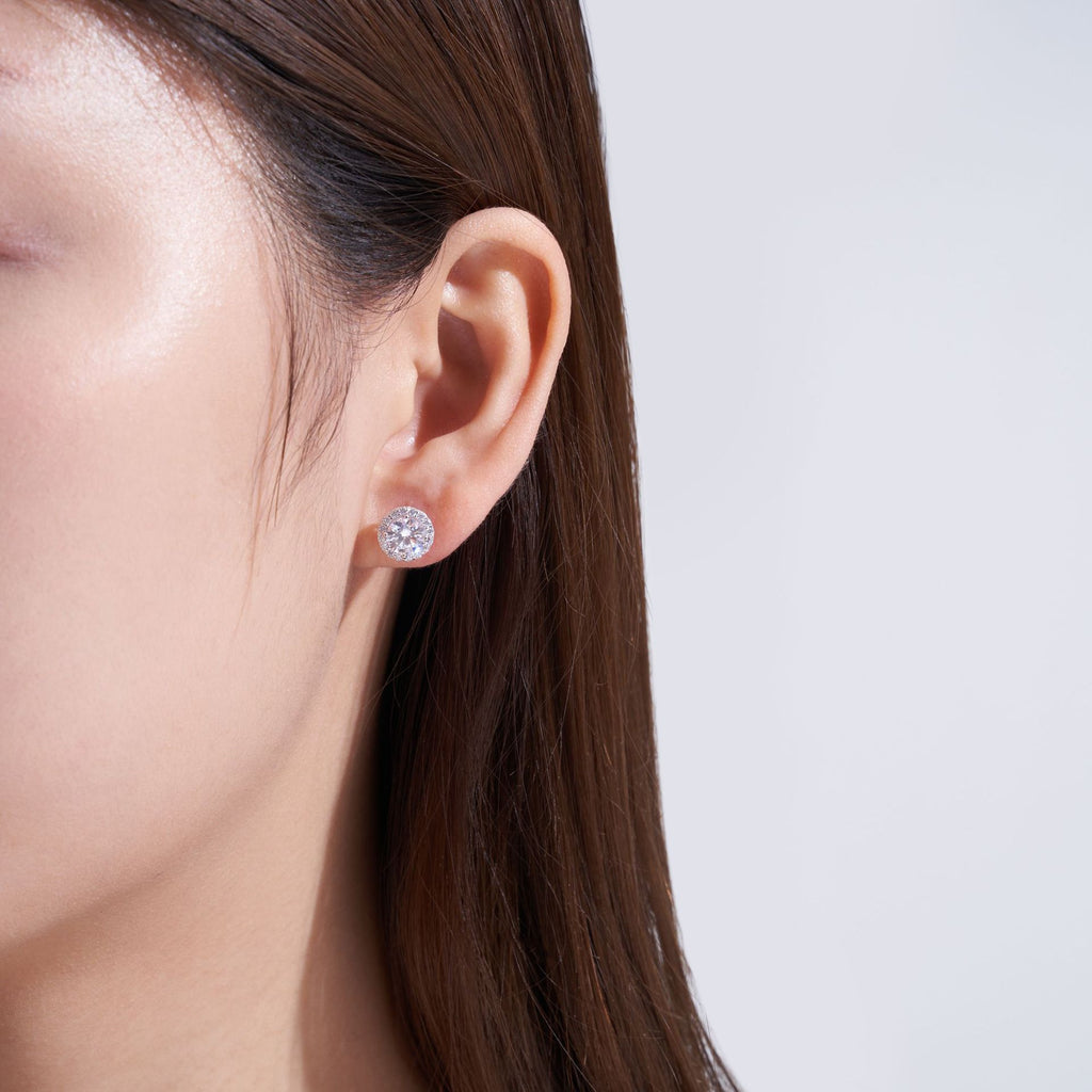 2CT Cubic Zirconia S925 Sterling Silver Halo Stud Earrings