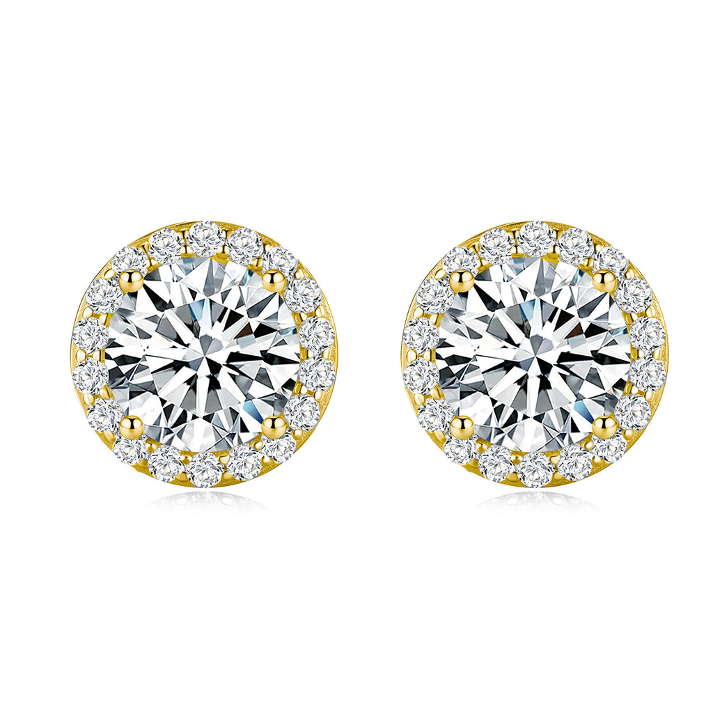 2CT Cubic Zirconia S925 Sterling Silver Halo Stud Earrings