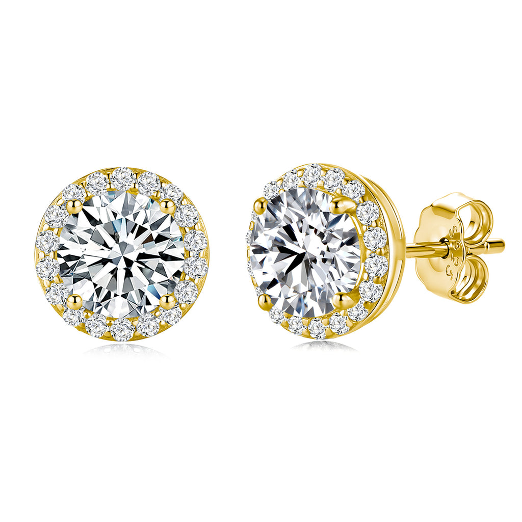 2CT Cubic Zirconia S925 Sterling Silver Halo Stud Earrings
