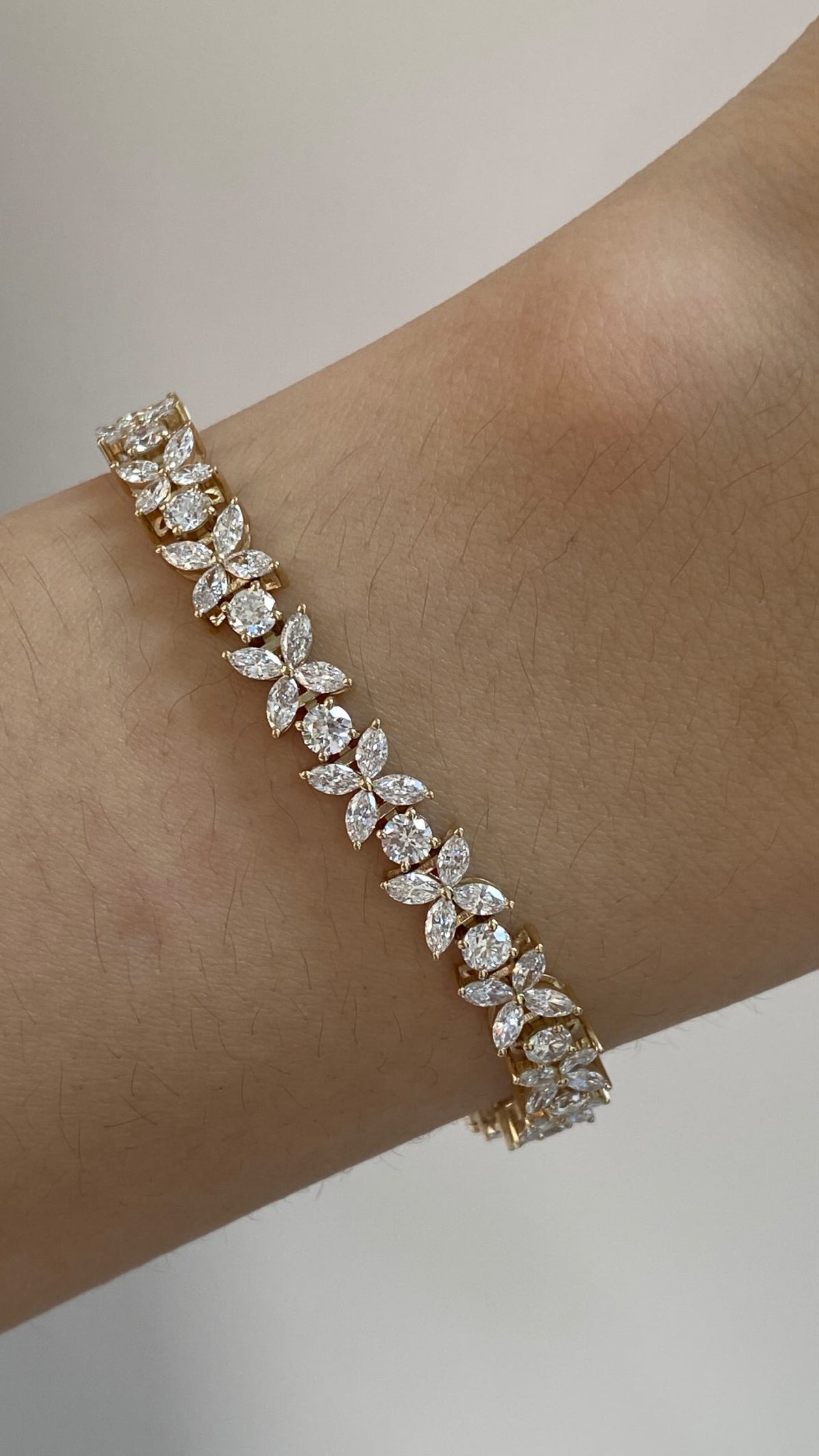 Floral Cluster Cubic Zirconia S925 Sterling Silver Tennis Bracelet