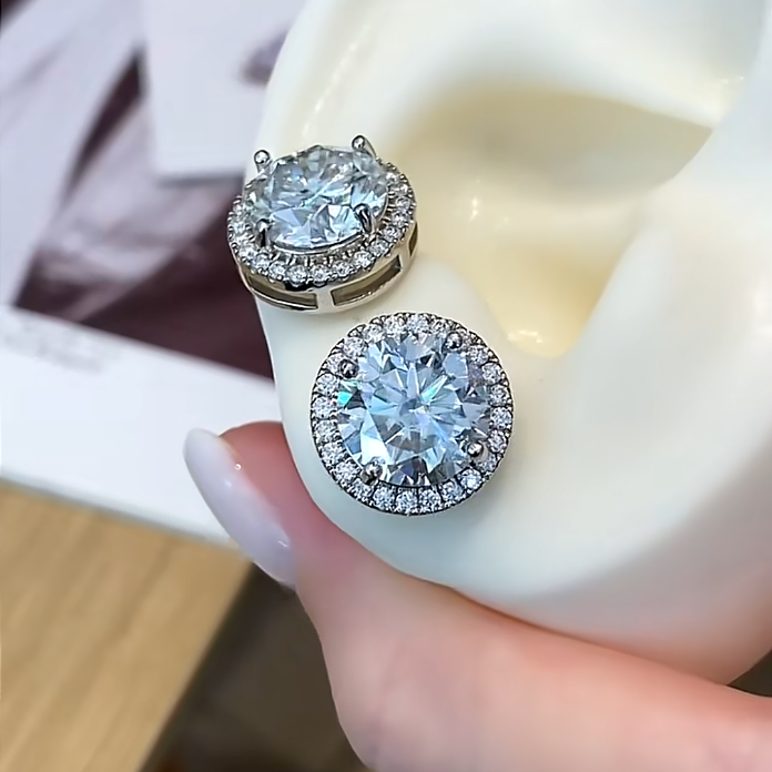 2CT Cubic Zirconia S925 Sterling Silver Halo Stud Earrings