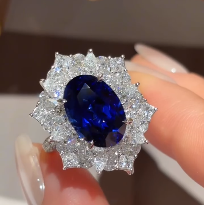 6.45CT Blue Cubic Zirconia S925 Sterling Silver Ring