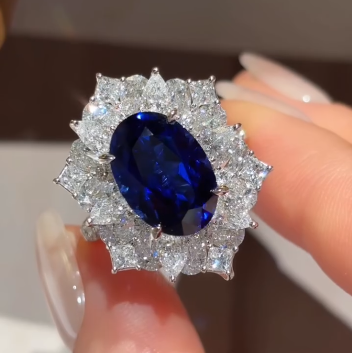 6.45CT Blue Cubic Zirconia S925 Sterling Silver Ring