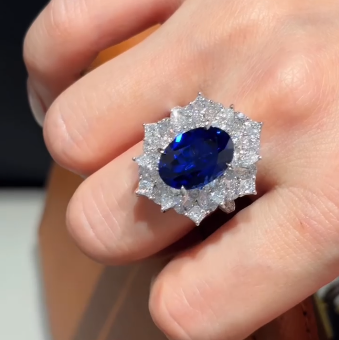 6.45CT Blue Cubic Zirconia S925 Sterling Silver Ring