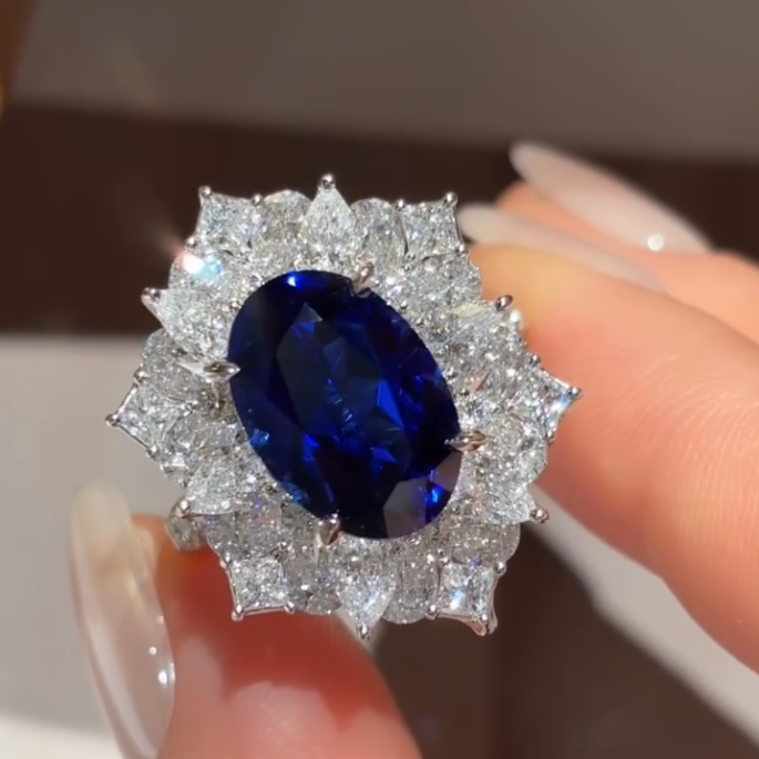 6.45CT Blue Cubic Zirconia S925 Sterling Silver Ring
