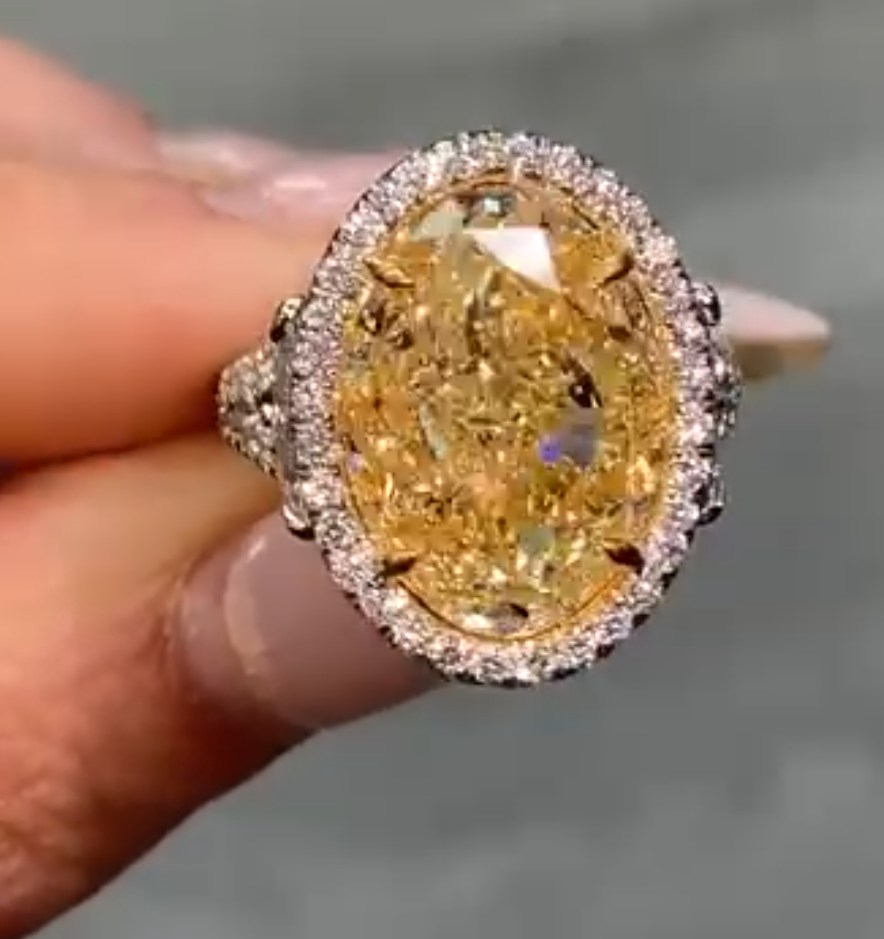 10CT Light Yellow Cubic Zirconia S925 Sterling Silver Ring