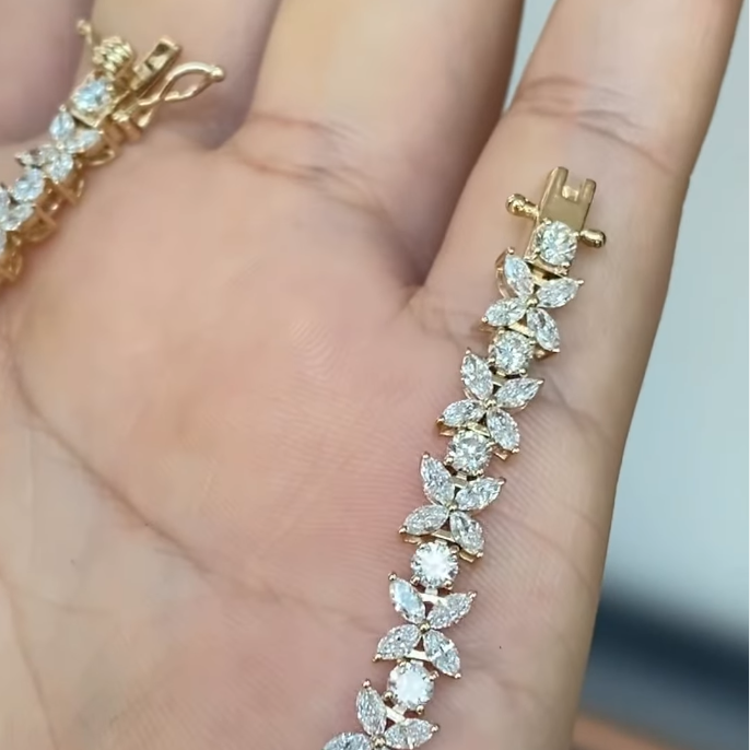 Floral Cluster Cubic Zirconia S925 Sterling Silver Tennis Bracelet
