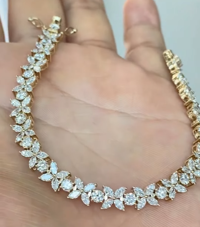 Floral Cluster Cubic Zirconia S925 Sterling Silver Tennis Bracelet